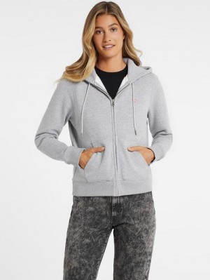 Guess Mini Patch Zip-Up Sweatshirt Gri | GUESS-SN27871