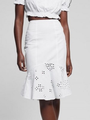 Guess Mira Eyelet Denim Skirt Albi | GUESS-SN28173