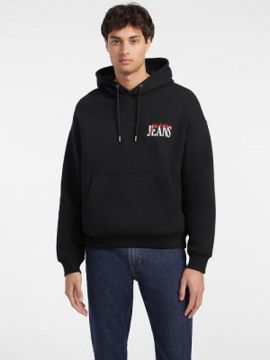 Guess Mixed Chest Logo Hoodie Negrii | GUESS-SN31502