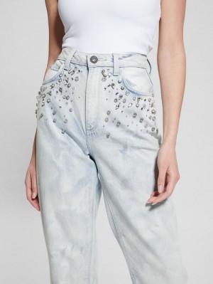 Guess Mom Rhinestone Jeans Albastri | GUESS-SN26608