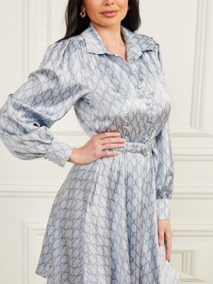 Guess Monogram Satin Dress Albastri | GUESS-SN26774