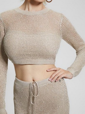 Guess Morgen Sequin Crop Sweater Bej | GUESS-SN27577