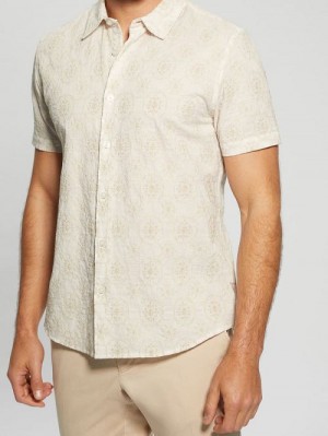Guess Mosaic Embroidered Shirt Bej | GUESS-SN31223
