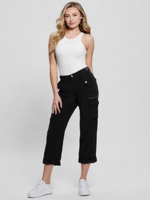 Guess Nessi Linen Cargo Pants Negrii | GUESS-SN28311