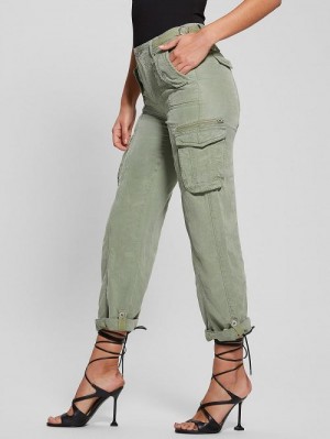 Guess Nessi Linen Cargo Pants Verzi | GUESS-SN28312