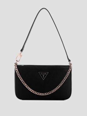Guess Noelle Mini Top-Zip Shoulder Bag Negrii | GUESS-SN29176
