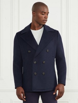 Guess Notched Wool-Blend Peacoat Albastri | GUESS-SN30757