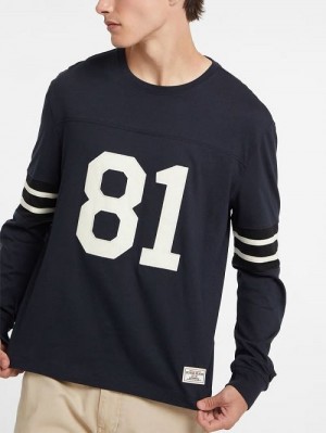 Guess Number 81 Striped Long-Sleeve Tee Albastri | GUESS-SN31012