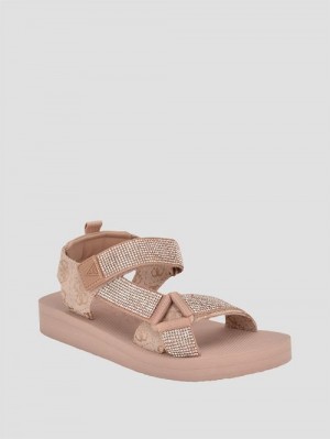 Guess Nylaha Rhinestone Flatform Sandals Bej | GUESS-SN29588