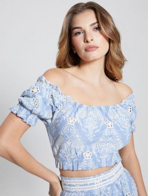 Guess Off-the-Shoulder Frida Top Albastri | GUESS-SN27600