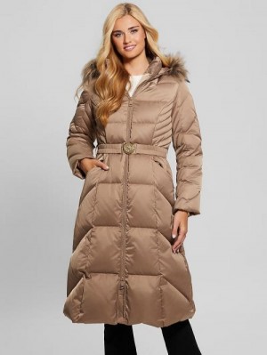Guess Olga Genuine Down Longline Jacket Bej | GUESS-SN27915