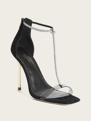 Guess Olivia T-Strap Rhinestone Stiletto Negrii | GUESS-SN29831