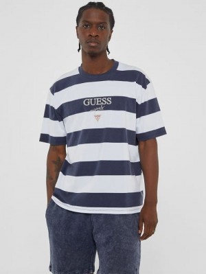 Guess Originals Block Stripe Tee Albastri | GUESS-SN30476