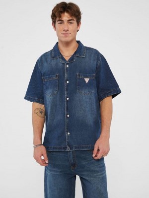 Guess Originals Herringbone Denim Shirt Albastri | GUESS-SN31128