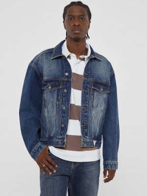 Guess Originals Kit Denim Trucker Jacket Albastri | GUESS-SN27908