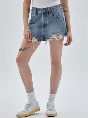 Guess Originals Kit Destroyed Denim Shorts Albastri | GUESS-SN26547