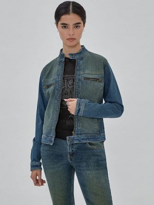 Guess Originals Moto Zip Up Jacket Albastri | GUESS-SN27867