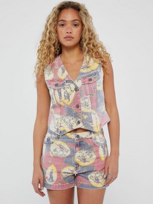 Guess Originals Vintage Printed Denim Vest Multi | GUESS-SN27249