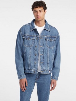 Guess Oversized Denim Trucker Jacket Albastri | GUESS-SN30817