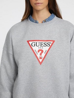 Guess Oversized Iconic Sweatshirt Gri | GUESS-SN28352