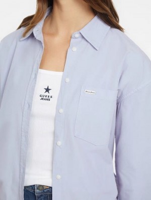 Guess Oversized Long-Sleeve Pocket Shirt Albastri | GUESS-SN27555