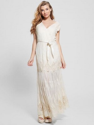 Guess Pam Embroidered Long Dress Albi | GUESS-SN26726
