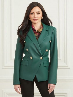 Guess Pamela Faux-Leather Blazer Verzi | GUESS-SN27928