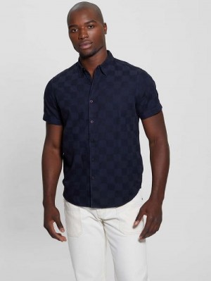Guess Parker Dobby Shirt Albastri | GUESS-SN31267
