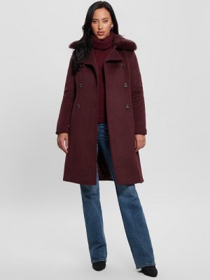 Guess Patrice Wool-Blend Belted Coat Rosii | GUESS-SN27956