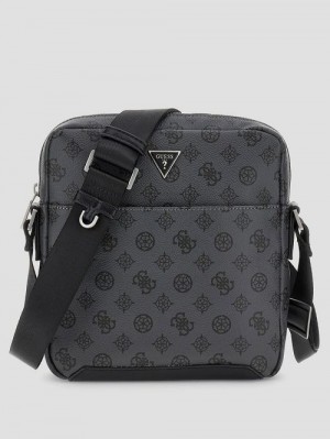 Guess Peony Eco Top-Zip Flat Crossbody Negrii | GUESS-SN31701