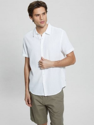 Guess Pillar Dobby Shirt Albi | GUESS-SN31189