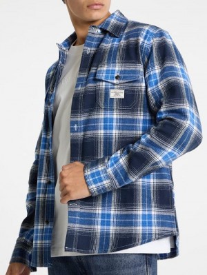 Guess Plaid Long-Sleeve Pocket Shirt Albastri | GUESS-SN30990