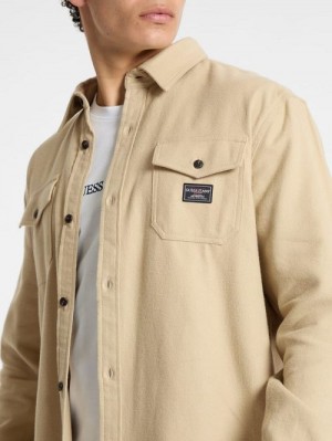 Guess Plaid Long-Sleeve Pocket Shirt Bej | GUESS-SN30907