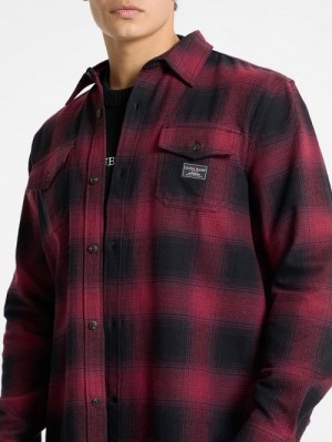 Guess Plaid Long-Sleeve Pocket Shirt Rosii | GUESS-SN31023