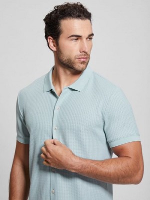 Guess Pointelle Knit Shirt Albastri | GUESS-SN31197