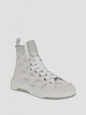 Guess Quattro G Knit High Top Sneakers Negrii Albi | GUESS-SN29562