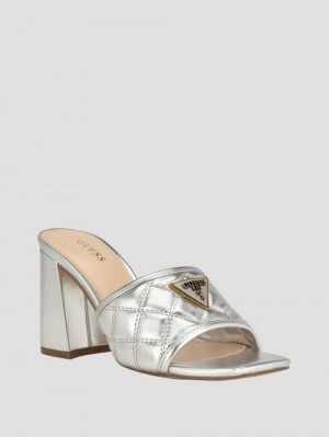 Guess Quilted Block Metallic Heels Argintii | GUESS-SN29788