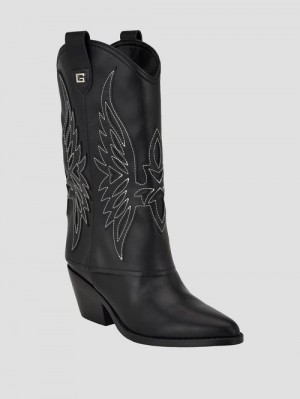 Guess Raegan Fold-Over Cowboy Boots Negrii | GUESS-SN29935