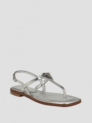 Guess Rainey T-Strap Sandals Argintii | GUESS-SN29637