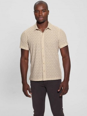 Guess Reeves Perforated Woven Shirt Bej | GUESS-SN31315