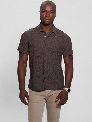 Guess Reeves Perforated Woven Shirt Maro | GUESS-SN31310