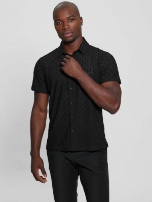 Guess Reeves Perforated Woven Shirt Negrii | GUESS-SN31290