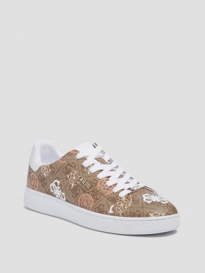 Guess Renzy Debossed Logo Low-Top Sneakers Bej | GUESS-SN29492