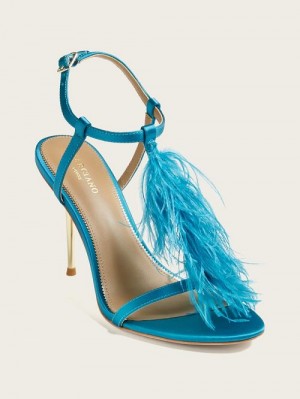 Guess Reyon Feather Satin Heel Albastri | GUESS-SN29832