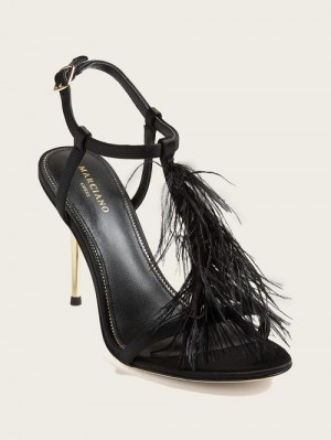 Guess Reyon Feather Satin Heel Negrii | GUESS-SN29828