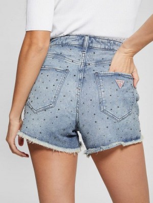 Guess Rhinestone Denim Shorts Albastri | GUESS-SN28118