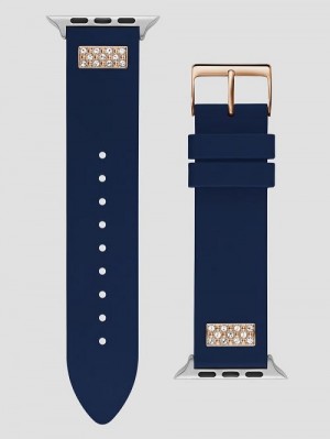 Guess Rhinestone Navy Silicone 42-45 mm Band for Apple Watch® Albastri | GUESS-SN31651