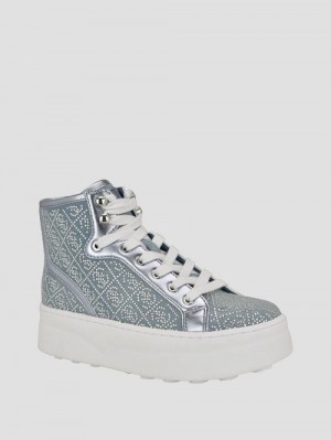 Guess Rhinestone Quattro G High-Top Sneakers Albastri | GUESS-SN29560