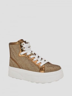 Guess Rhinestone Quattro G High-Top Sneakers Maro | GUESS-SN29572
