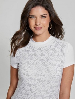 Guess Rhinestone Quattro G Mock-Neck Tee Albi | GUESS-SN27641